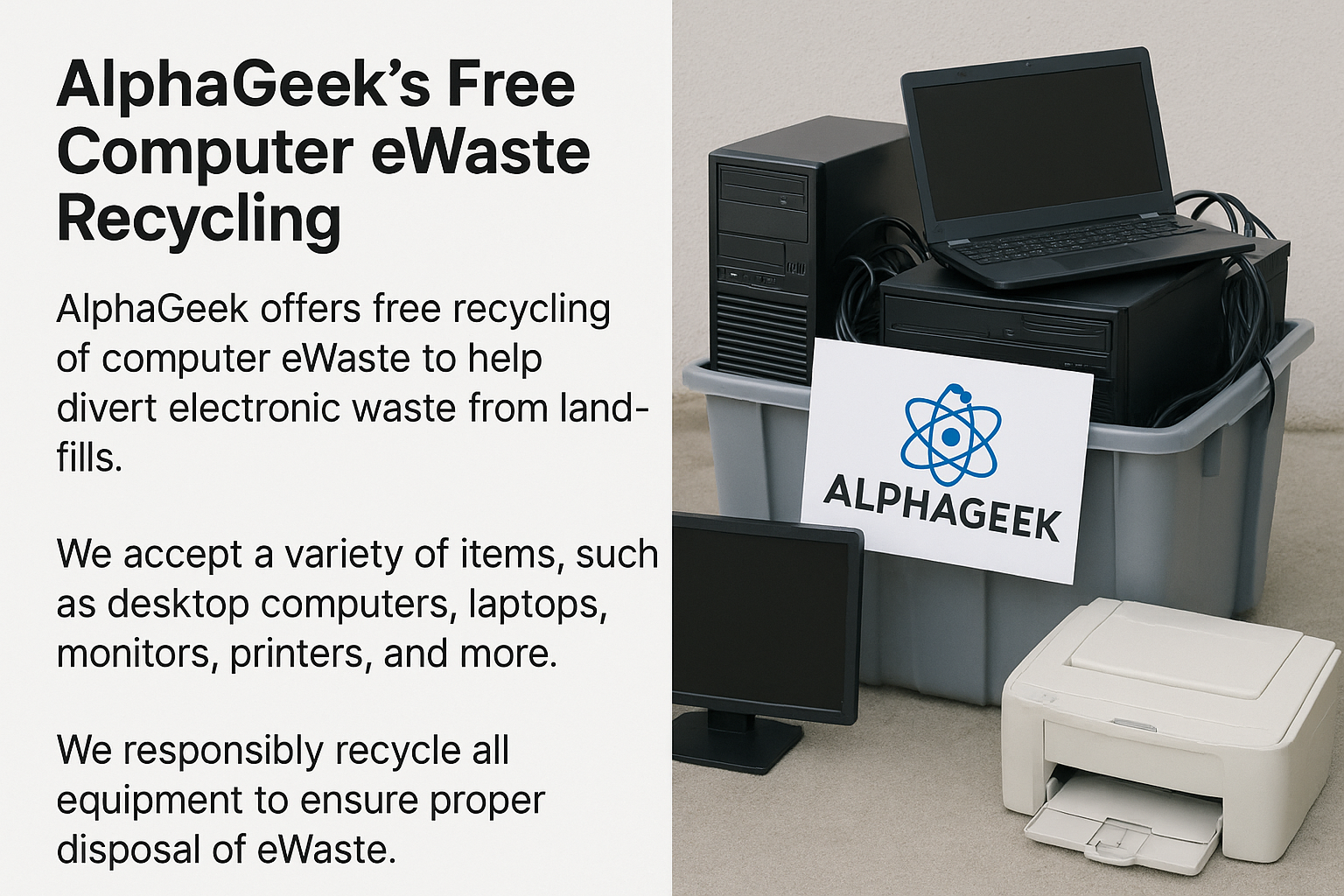 a computer recycling bin with a sign